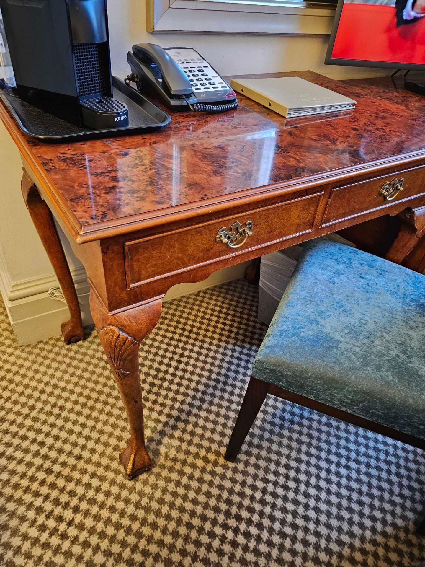 Writing Table With Two Drawers In Burr Alder Inspired By English Design Of The Mid-18th Century, - Image 4 of 4