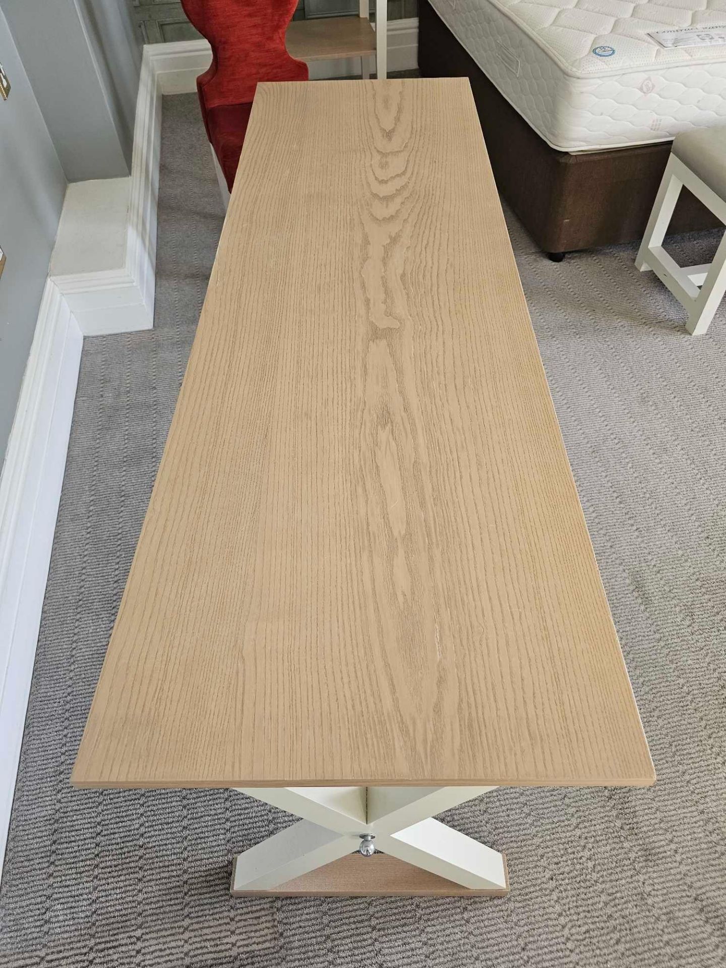 Table Featuring A White Painted Frame, Limed Oak Top, And Chrome Support Stretchers, This Sturdy - Image 3 of 3