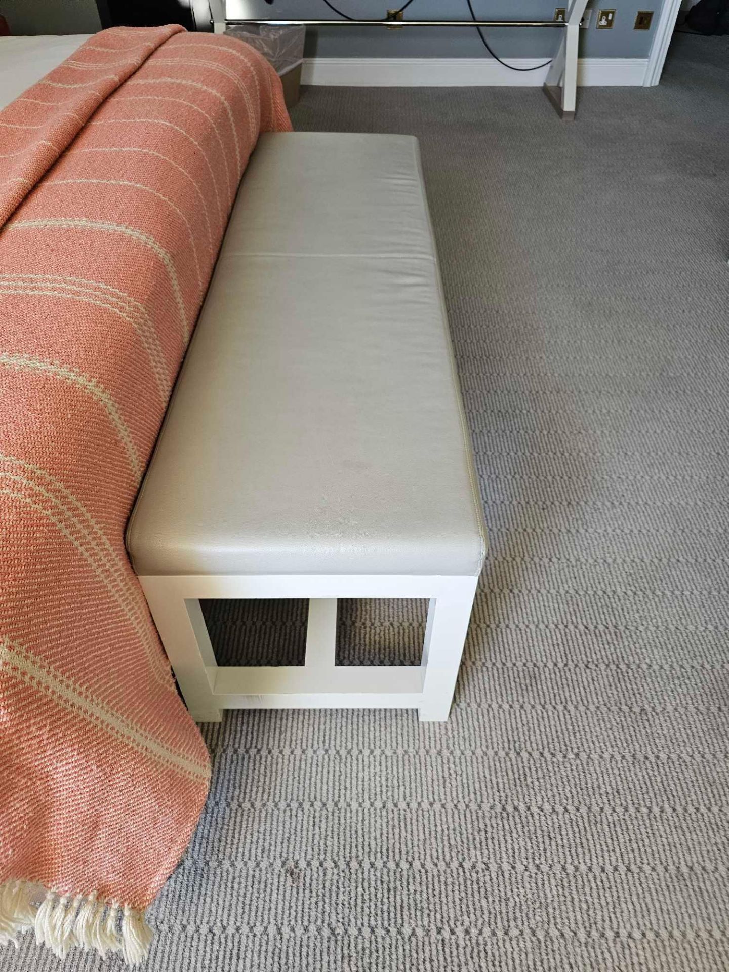 Bench This End Of Bed Bench Blends Wood Elements With A Neutral Leather Upholstery And Simple Design - Image 2 of 3
