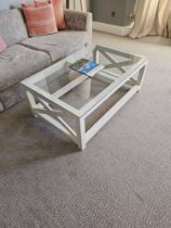 Coffee Table Designed With Tempered Glass Top That Is Scratch-Resistant And Durable, The Cross