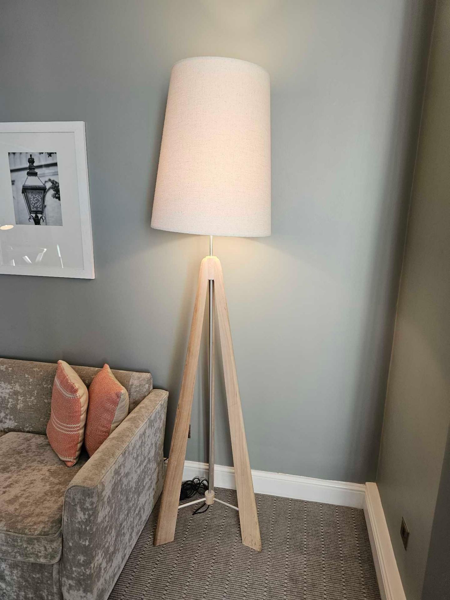 Pavillion PR Home Tri Floor Lamp The Tri Is A Large Floor Lamp Available In Natural Meh Wood The - Image 2 of 4