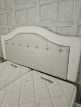 Headboard Upholstered Padded Headboard With Tufted Leather Central Panel And Contemporary Striped