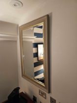 Modern Bevelled Accent Mirror Grey Timber Frame With Gold Trim Detailing 70 x 100cm (Loc: Room 131)
