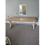 Table Featuring A White Painted Frame, Limed Oak Top, And Chrome Support Stretchers, This Sturdy