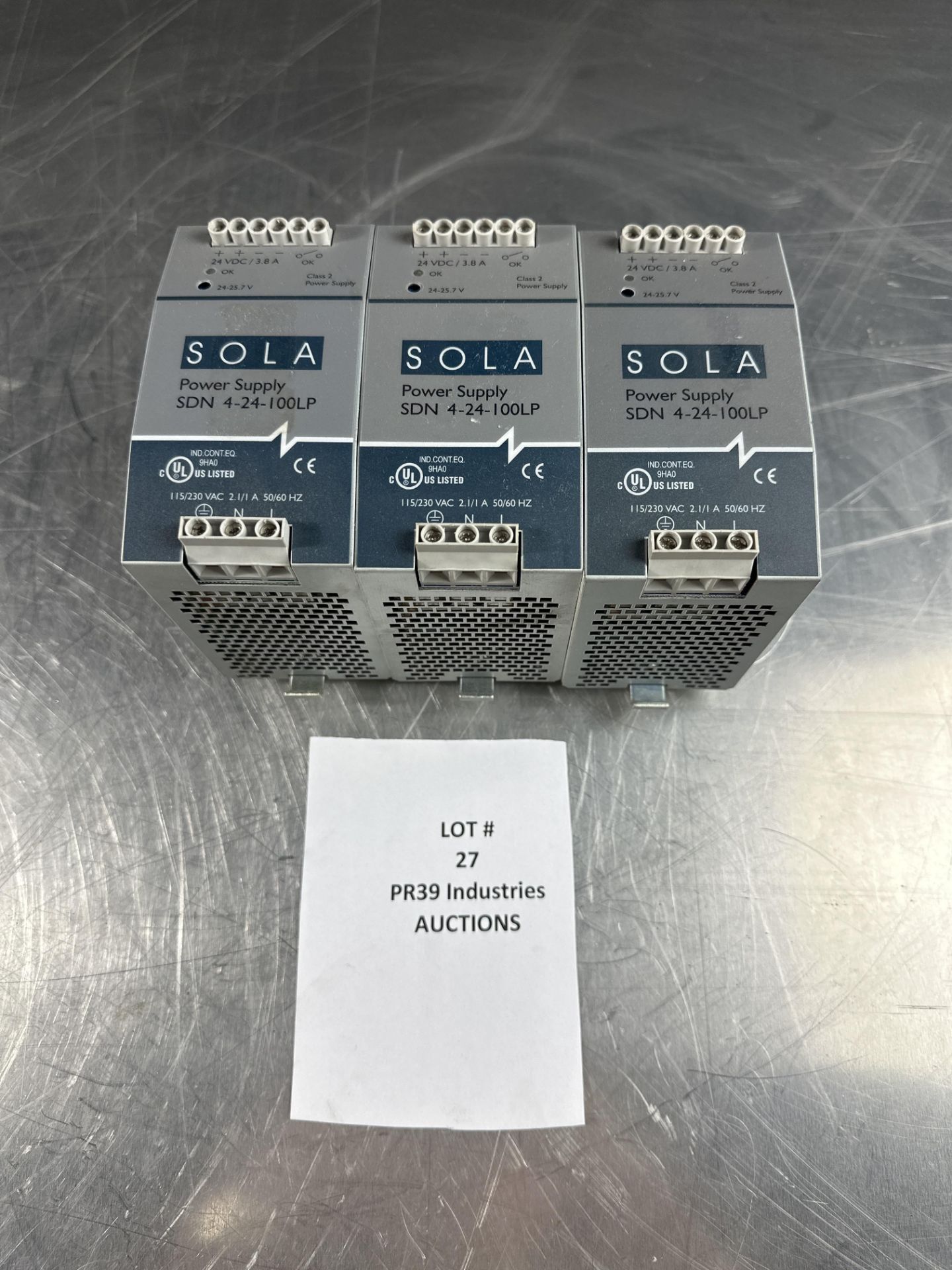 LOT OF 3 SOLA SDN 4-24-100LP 24 VDC 3.8 A POWER SUPPLIES