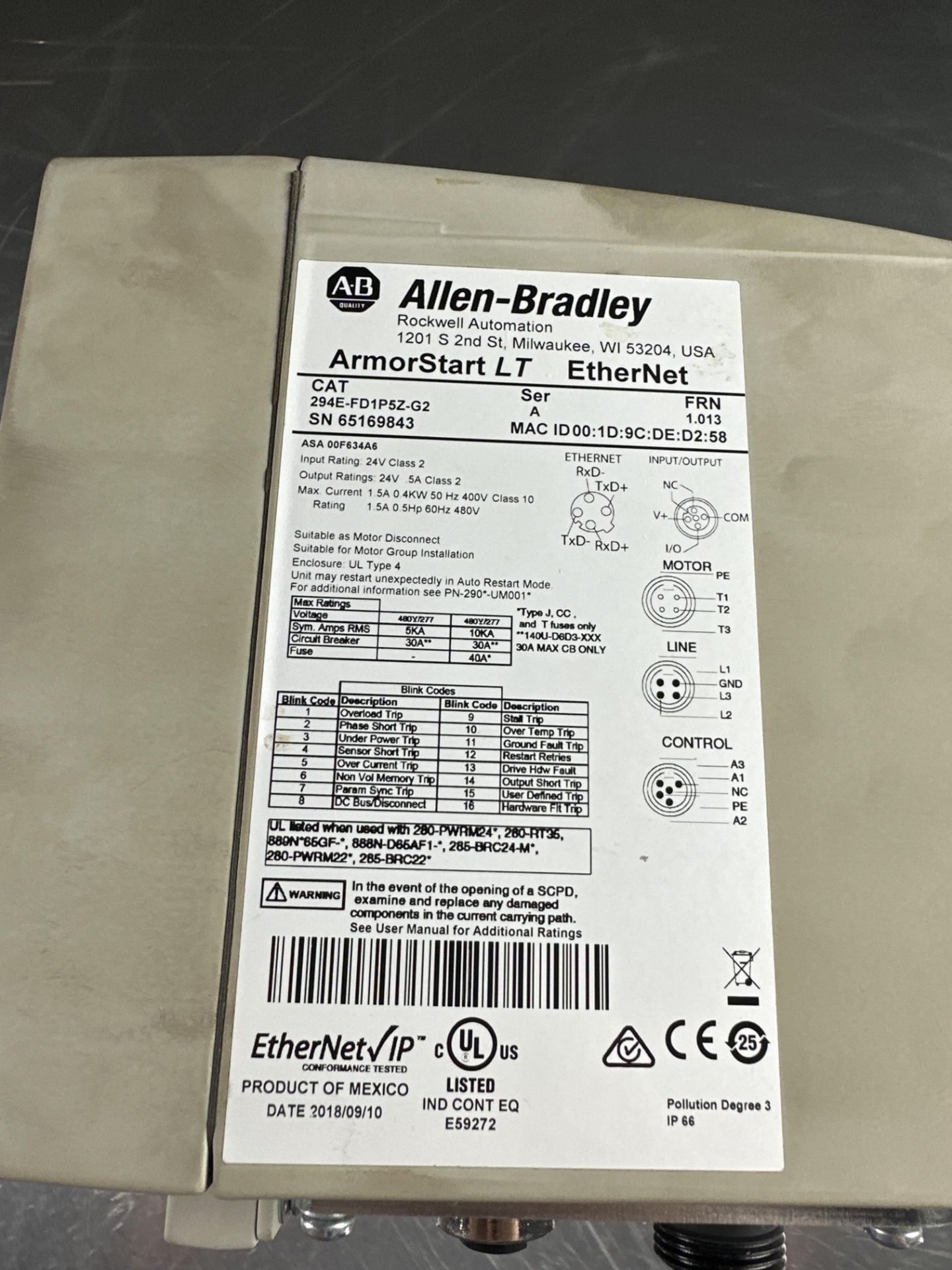 ALLEN BRADLEY 2943E-FD1P5Z-G2 ARMOR START CONTROL MODULE - Image 5 of 6