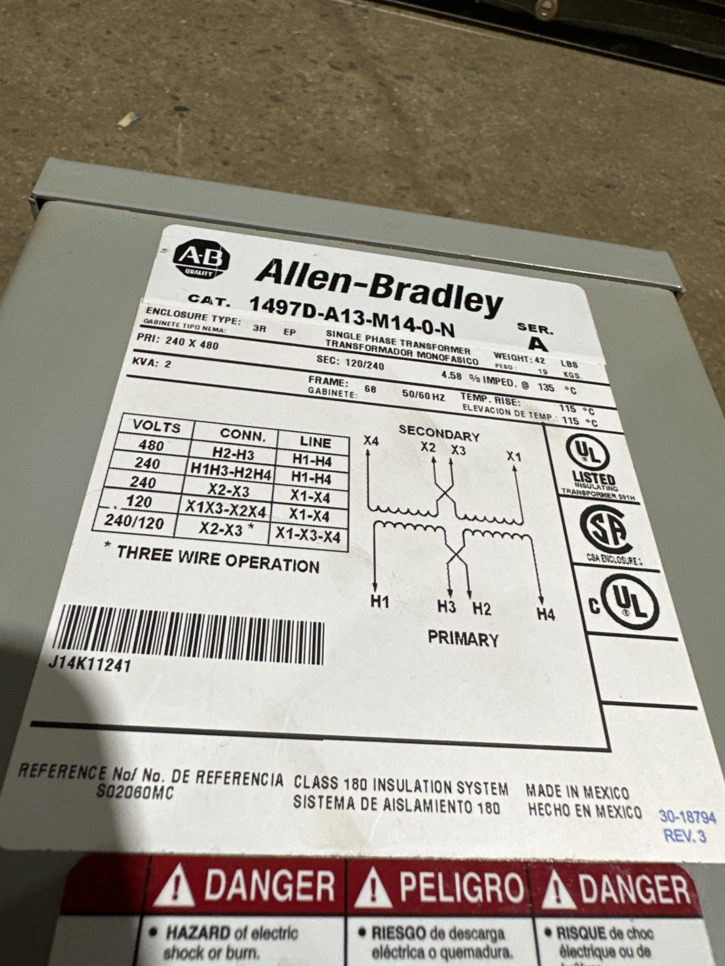 NEW IN BOX ALLEN BRADLEY 1479D-A13-M14-0-N TRANSFORMER 240/480 PRIMARY 120/240 SECONDARY 2 KVA - Image 2 of 6