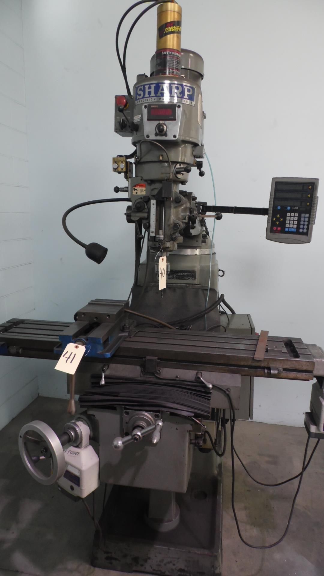 SHARP MILLING MACHINE w/ PF & DRO + 9" X 50" TABLE