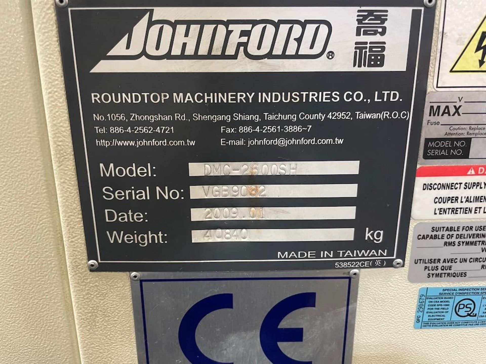 Johnford DMC-2600SH High Speed CNC Double Column Vertical Machining Center, Fanuc 18iMB CNC Control, - Image 16 of 16