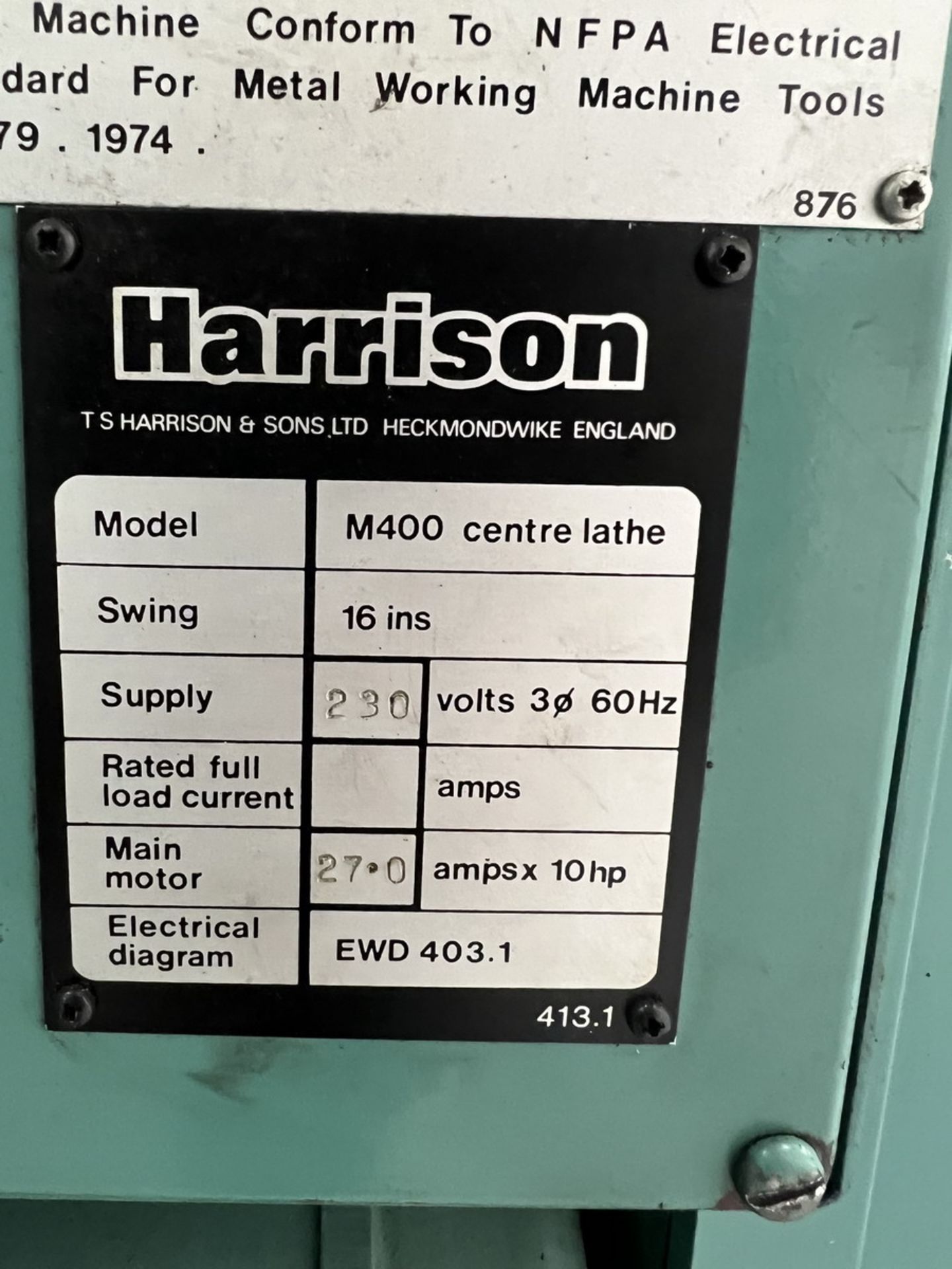 Harrison M400 Engine Lathe - Image 17 of 17