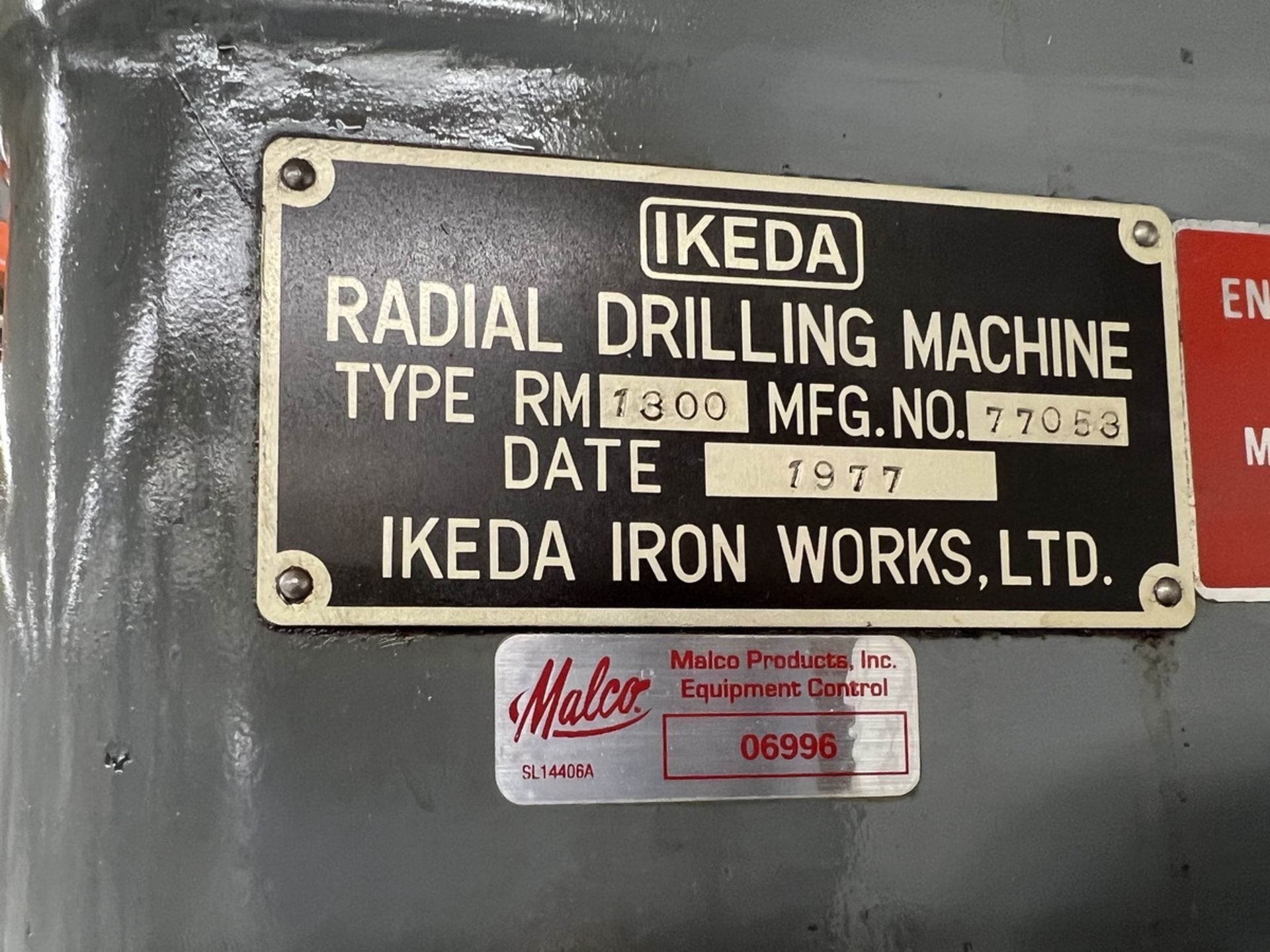 1977 Ikeda Iron Works Type RM1300 Radial Arm Drill - Image 8 of 12