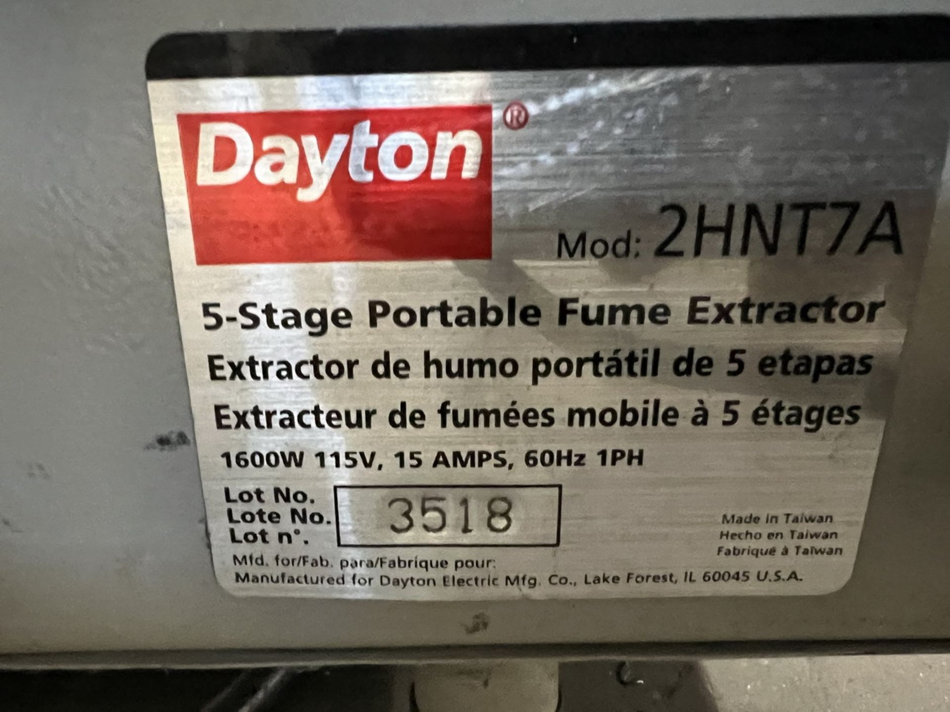 Dayton 2HNT7A 5-Stage Portable Fume Extractor - Image 4 of 4