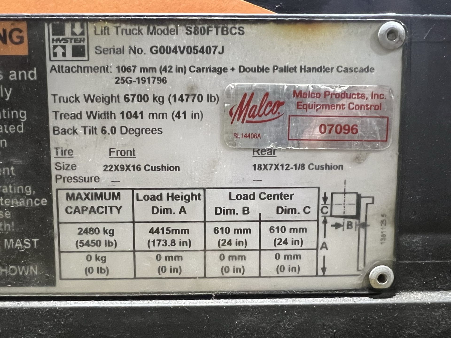 Hyster S80FTBCS 5450Lb. Capacity LP Fork Truck - Image 11 of 12