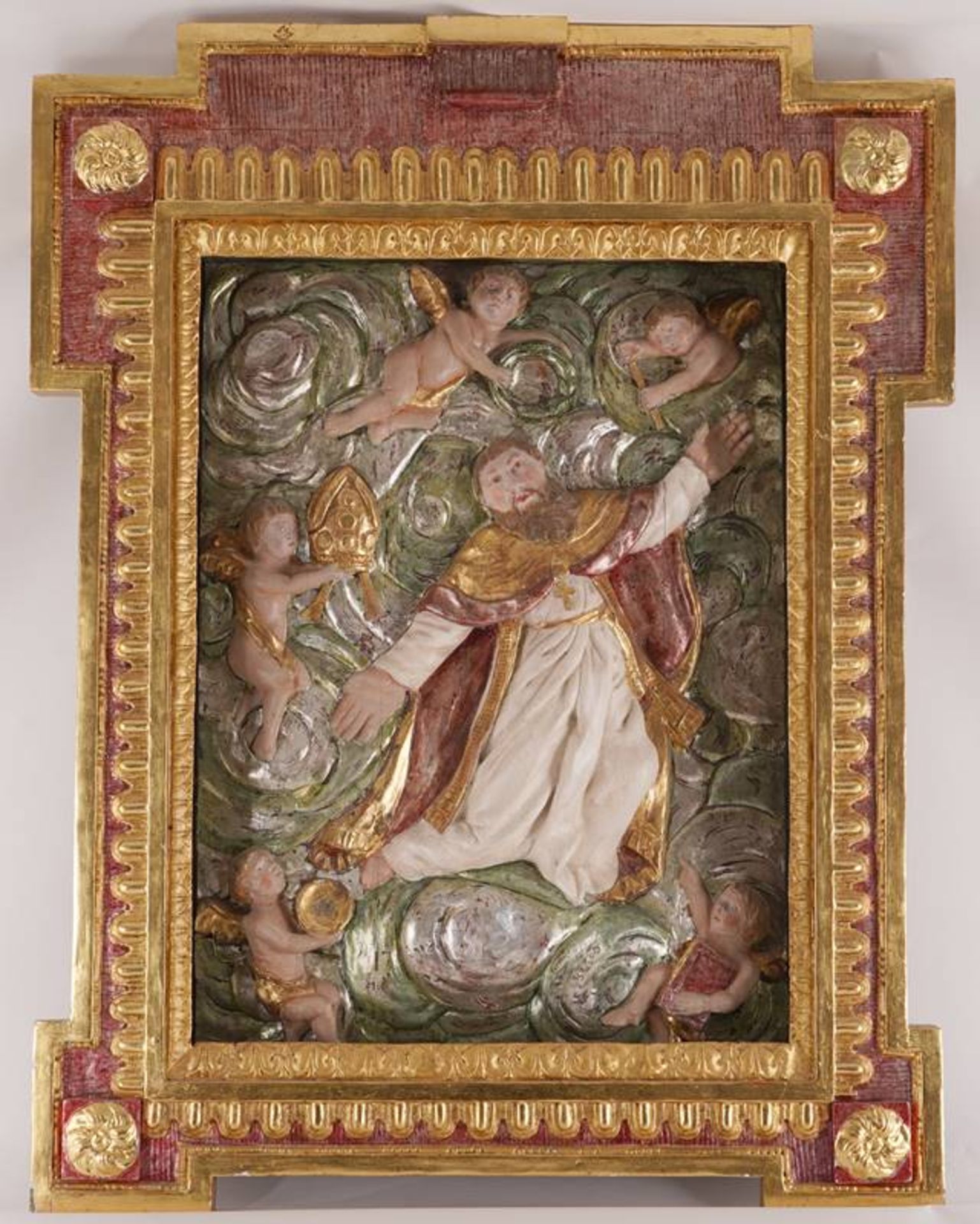 Relief panel with bishop and angels - Image 2 of 4