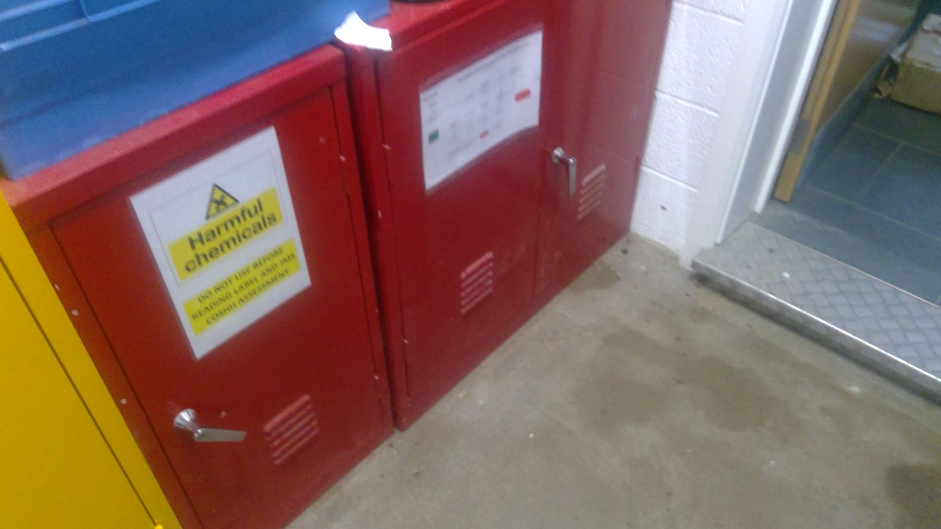 A single door and a double door hazardous waste cupboard