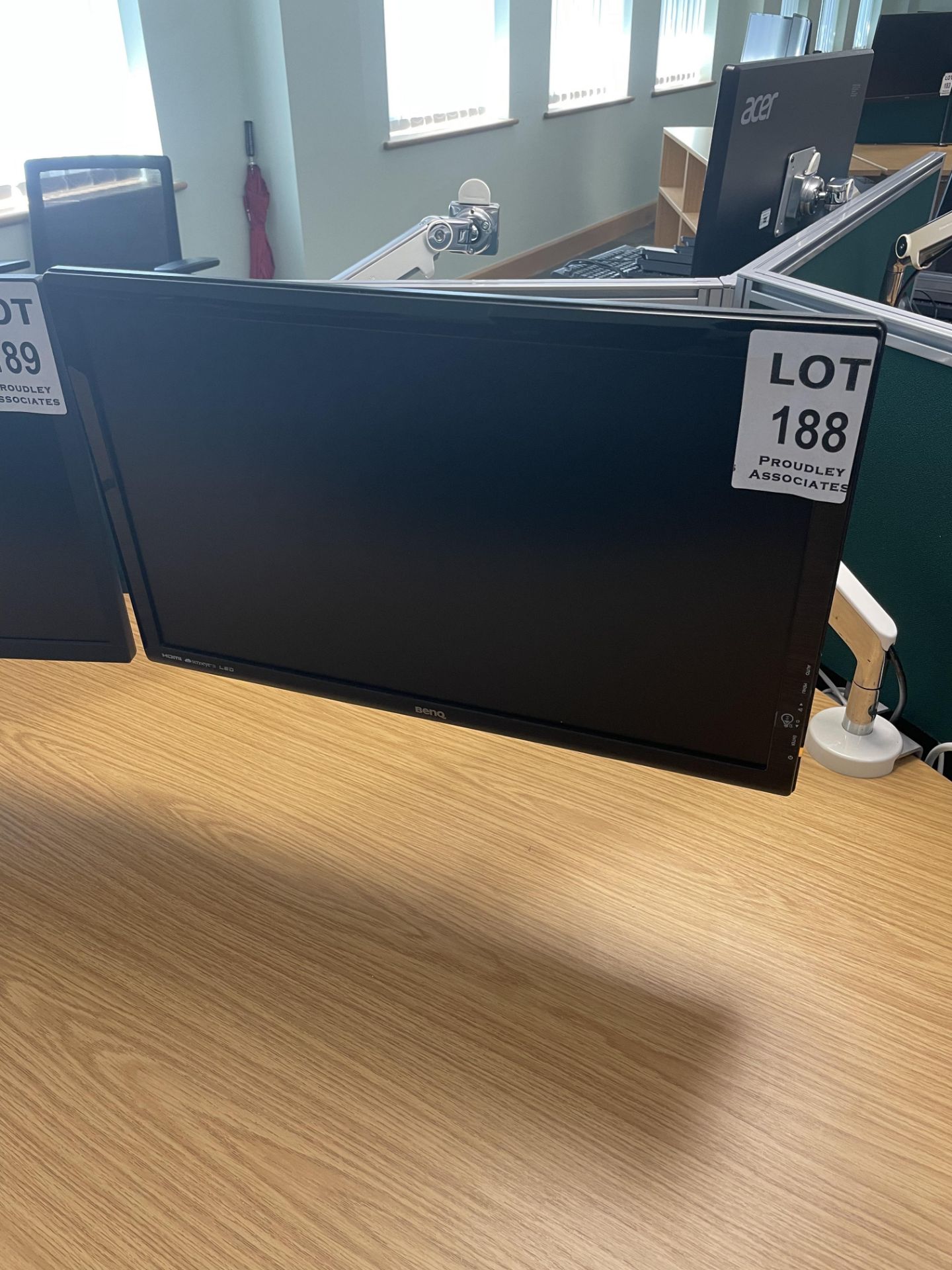 2 x Benq GL 2450 screens with Humanscale desk stands