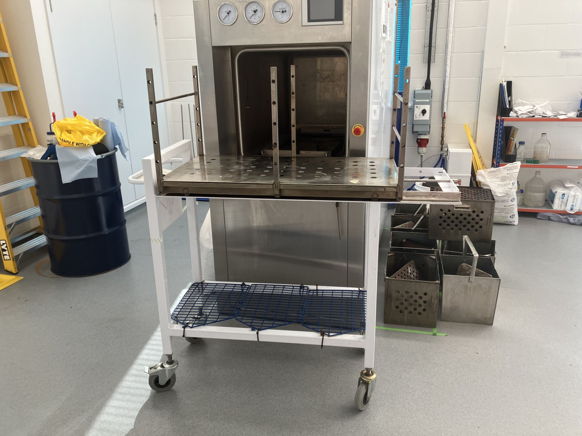Astell autoclave type AVS360GSP17251 Serial no. PDN40437 (2016) with bespoke steel frame trolley, - Image 9 of 11