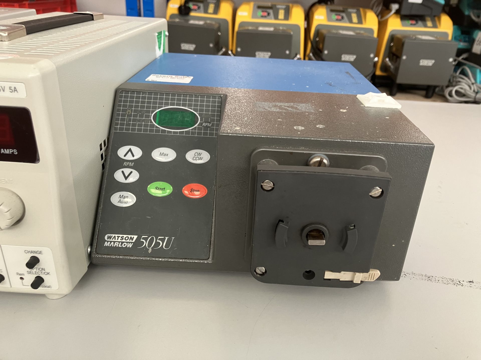 Watson Marlow 505u peristaltic pump with Tti EX355 programmable PSU and Digimess HY3020 DC power