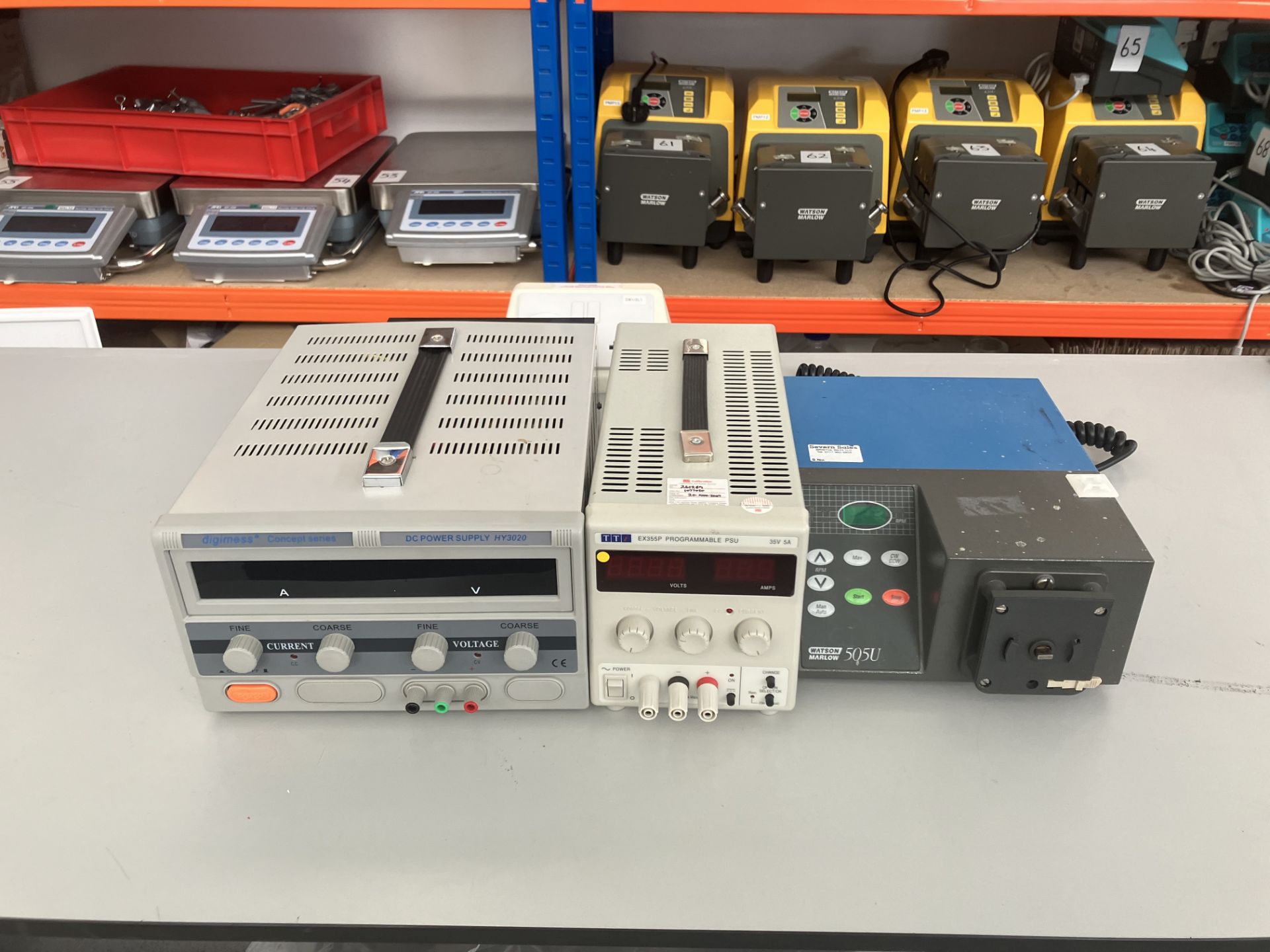 Watson Marlow 505u peristaltic pump with Tti EX355 programmable PSU and Digimess HY3020 DC power - Image 3 of 5