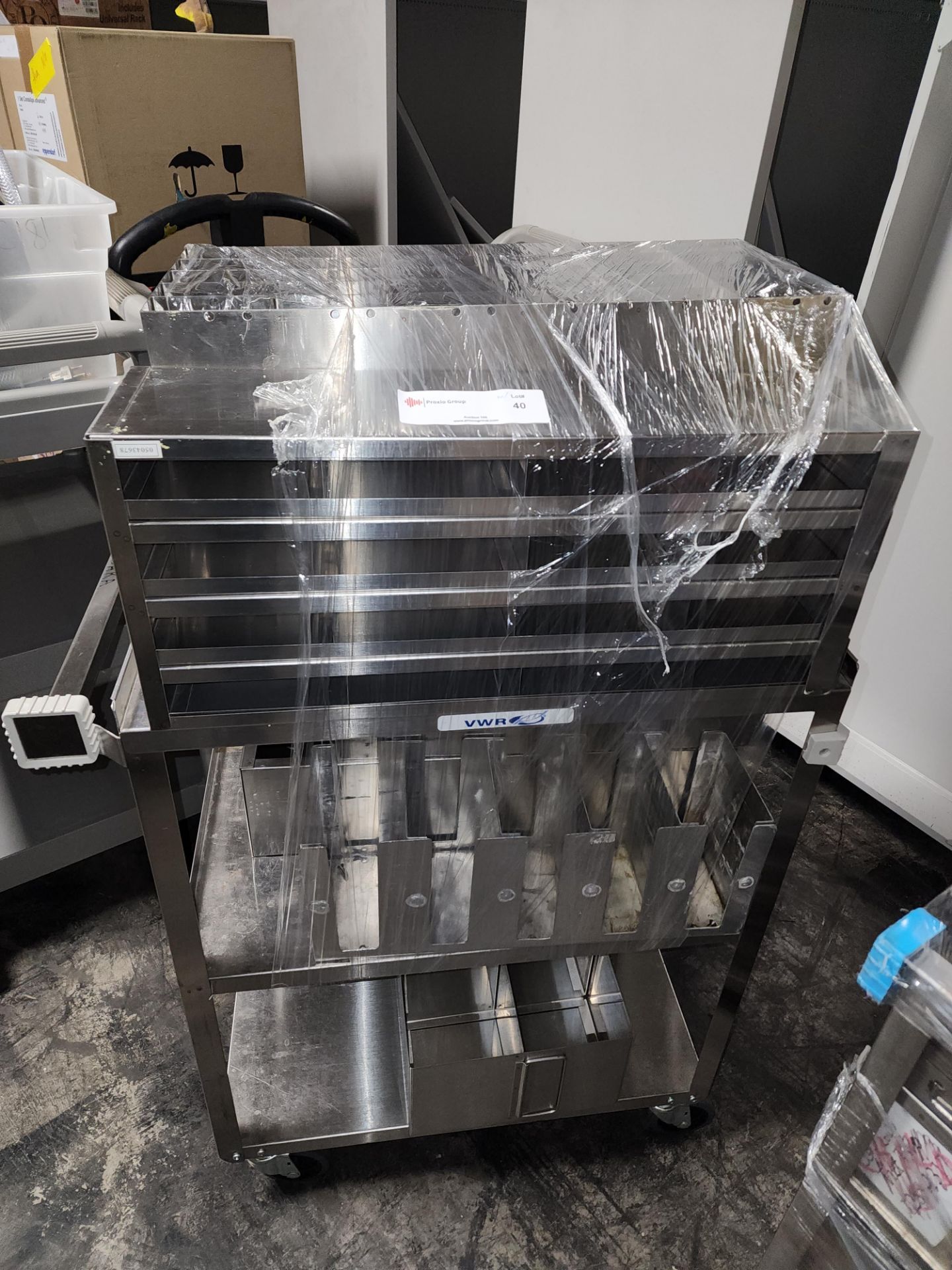 Lot of Freezer racks for test plates with carts