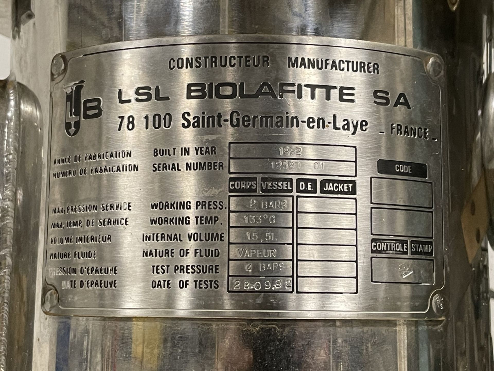 15 Liter BioLafitte Fermenter, S/S - Image 7 of 14