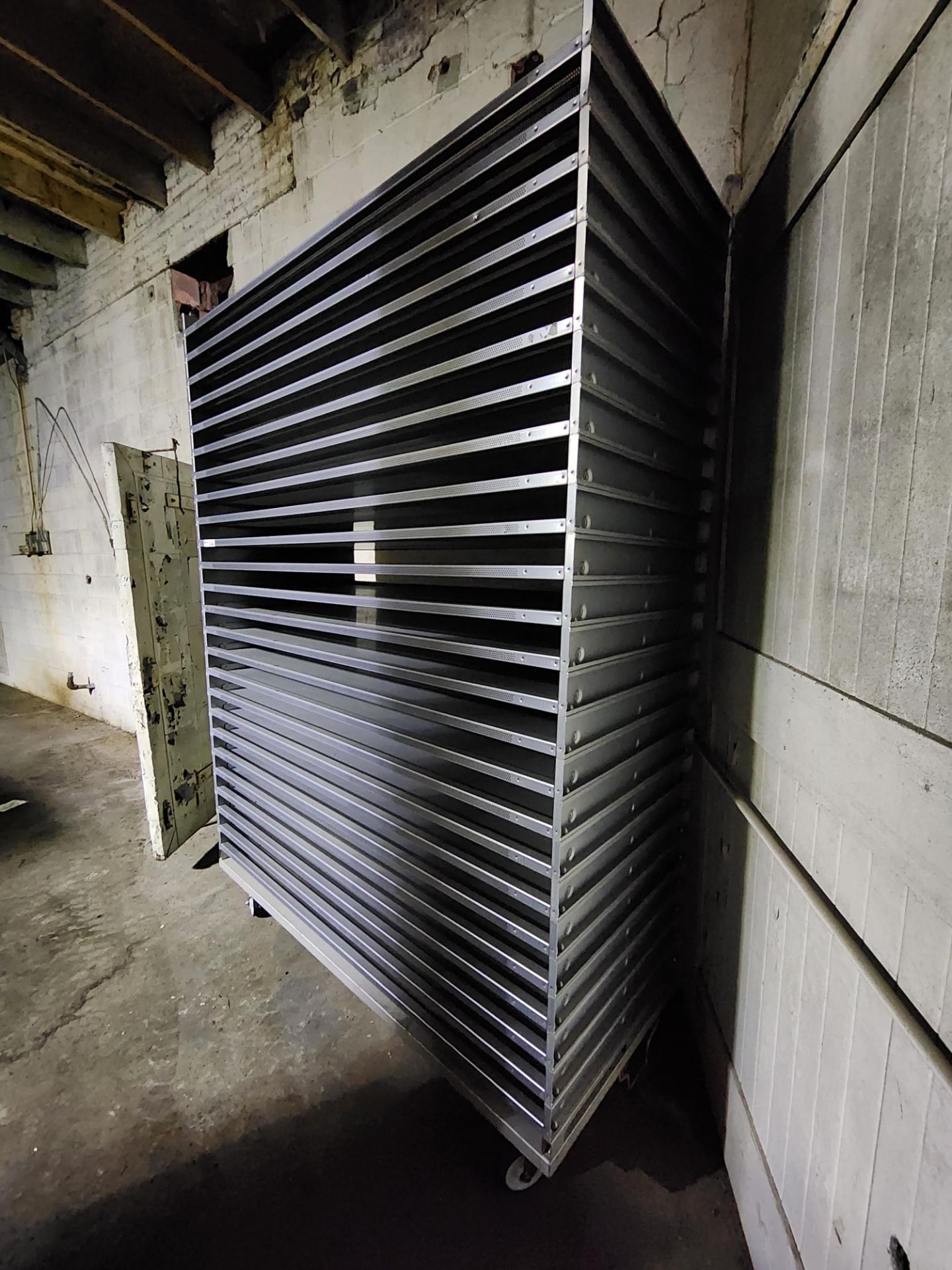 Stack of (25) Aluminum Trays, perforated, on Transport cart - Image 9 of 9