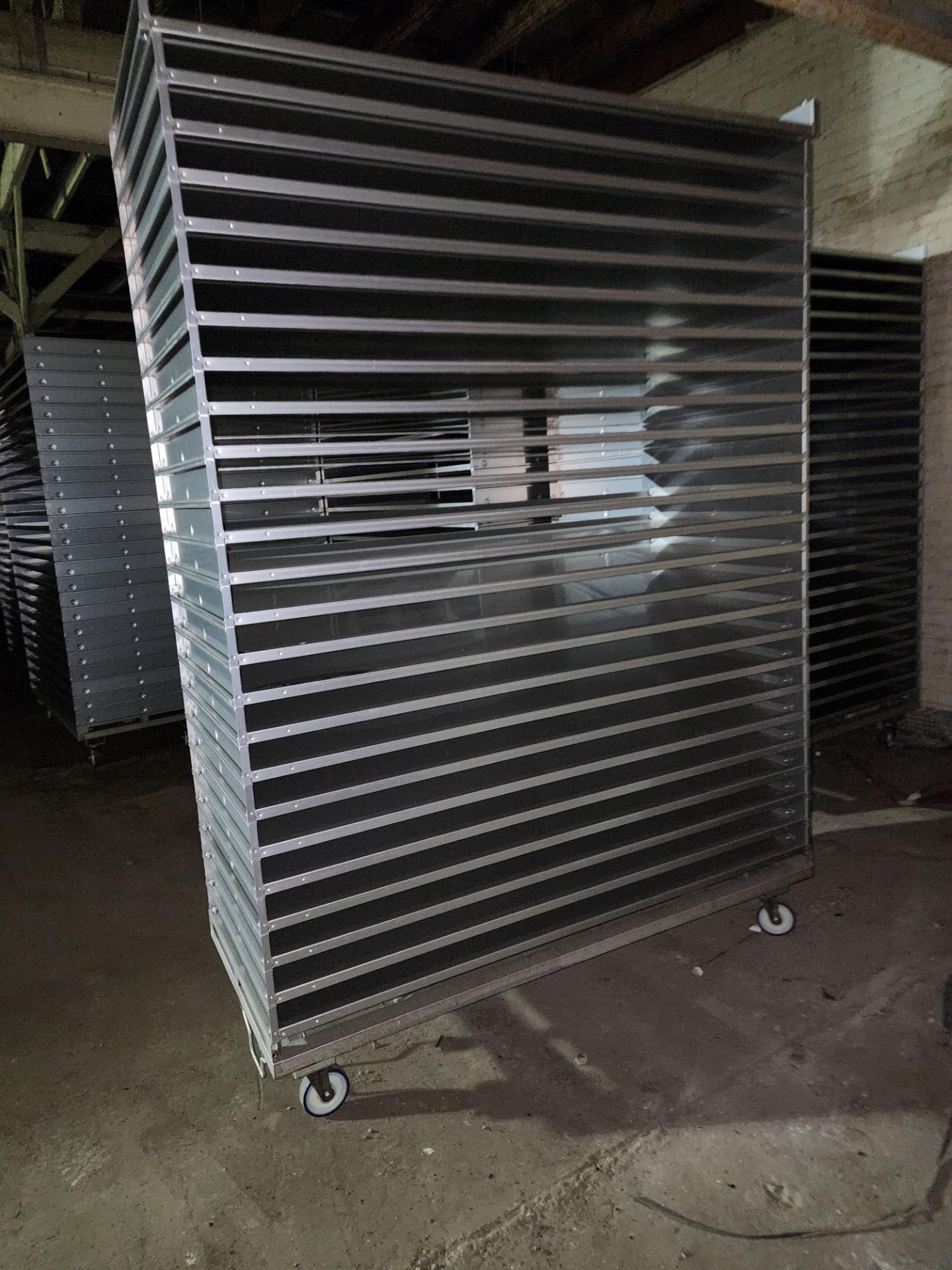 Stack of (25) Aluminum Trays, non-perforated, on Transport cart - Image 7 of 7