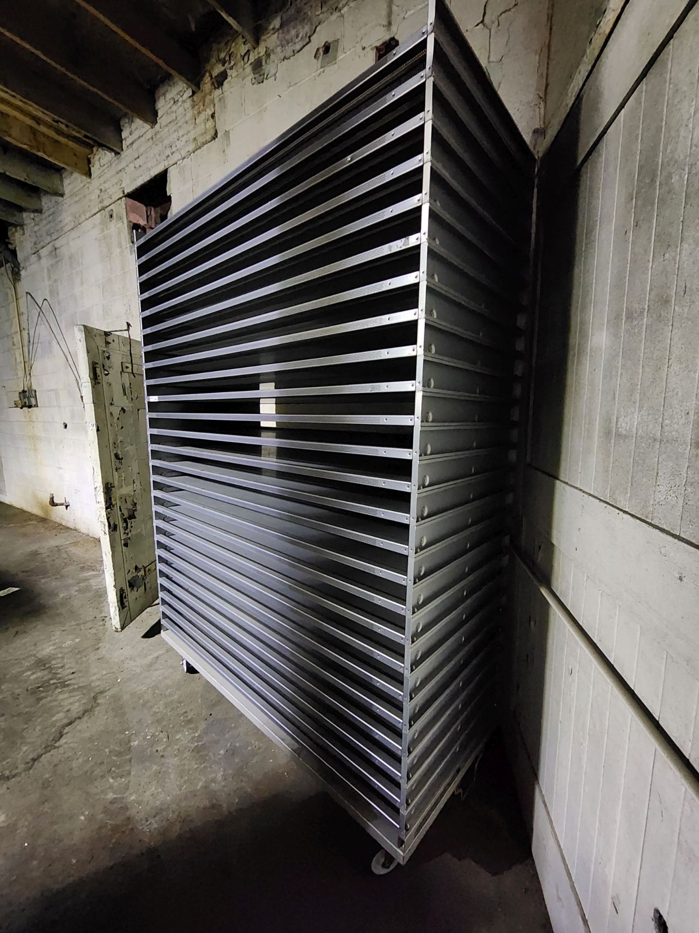 Stack of (25) Aluminum Trays, perforated, on Transport cart - Image 9 of 9