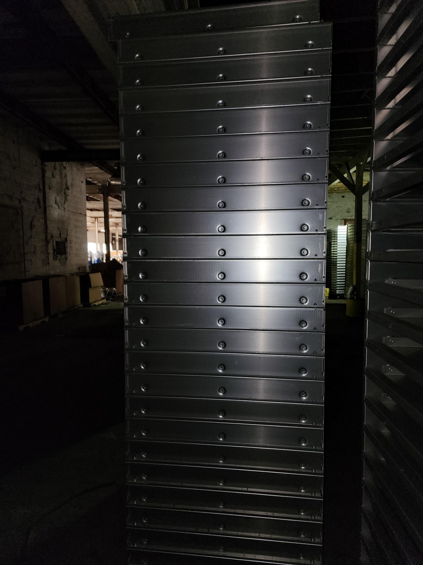 Stack of (25) Aluminum Trays, non-perforated, on Transport cart - Image 4 of 7