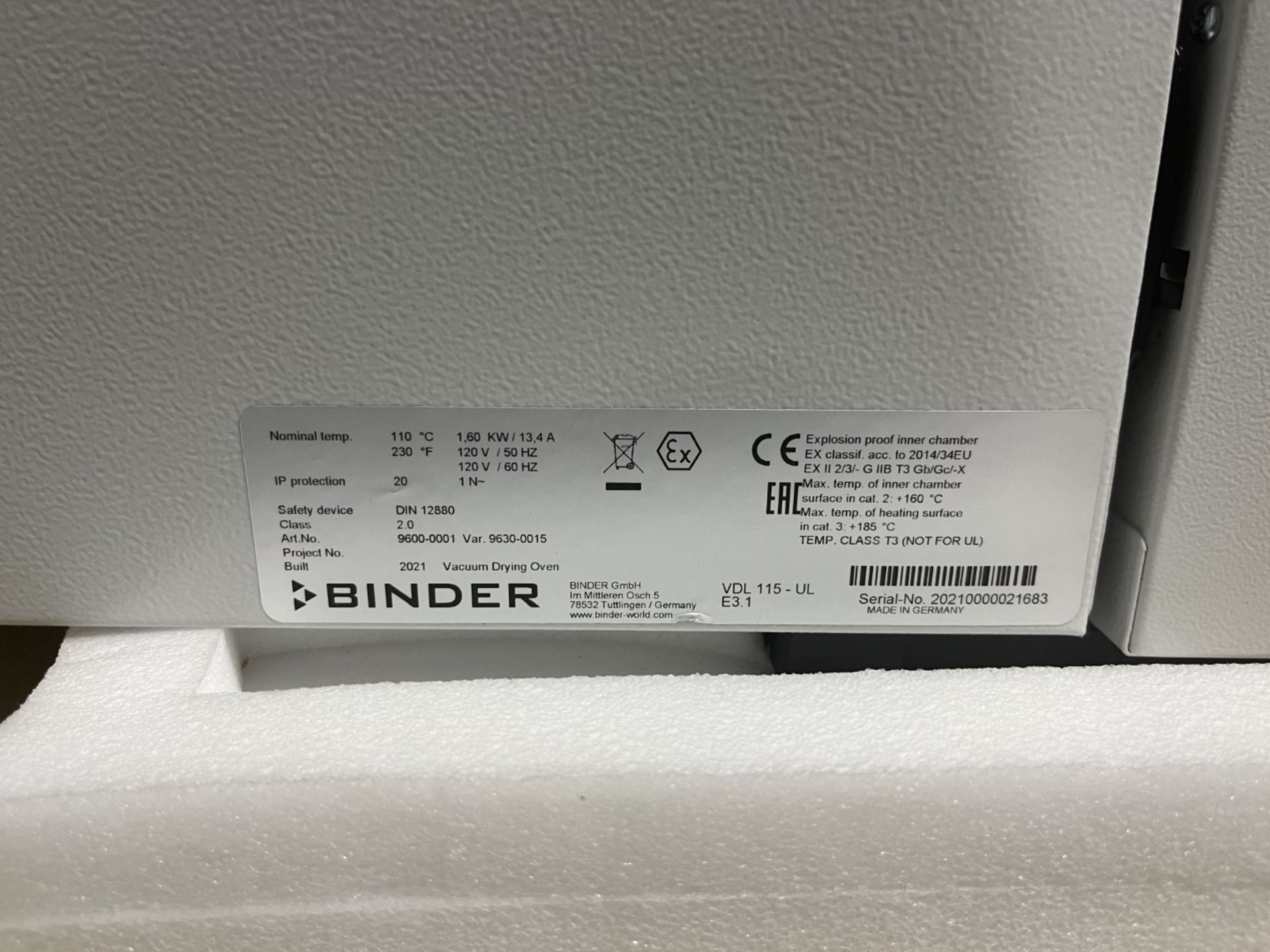Unused Binder vacuum oven - Image 2 of 8