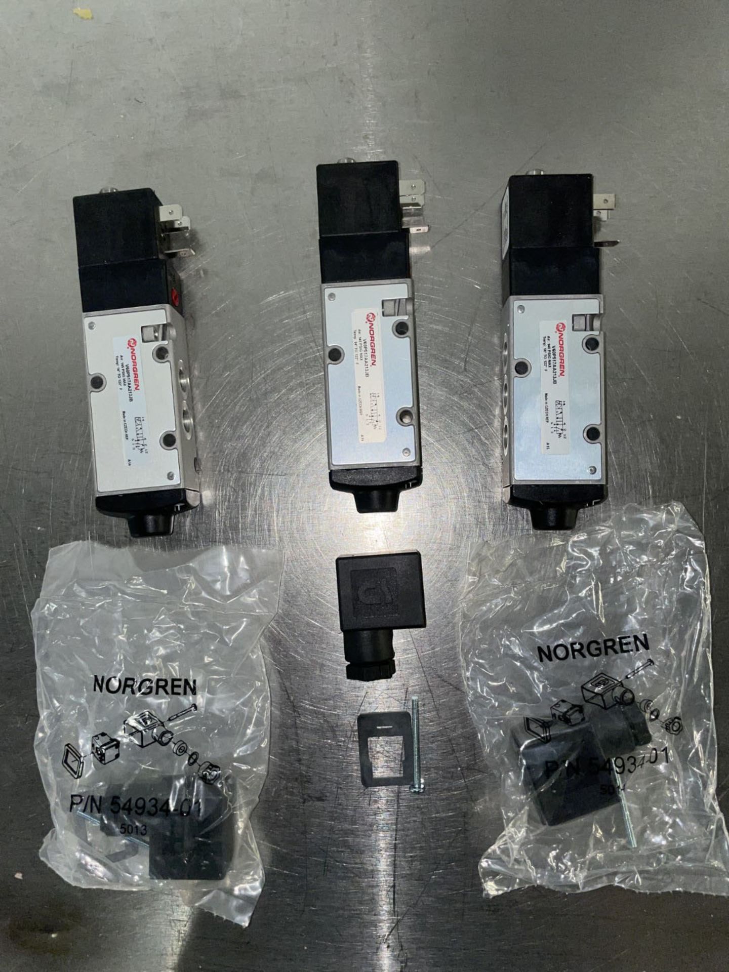 Lot of (3) Norgren Solenoid Valves, model V60P517AA213JB.