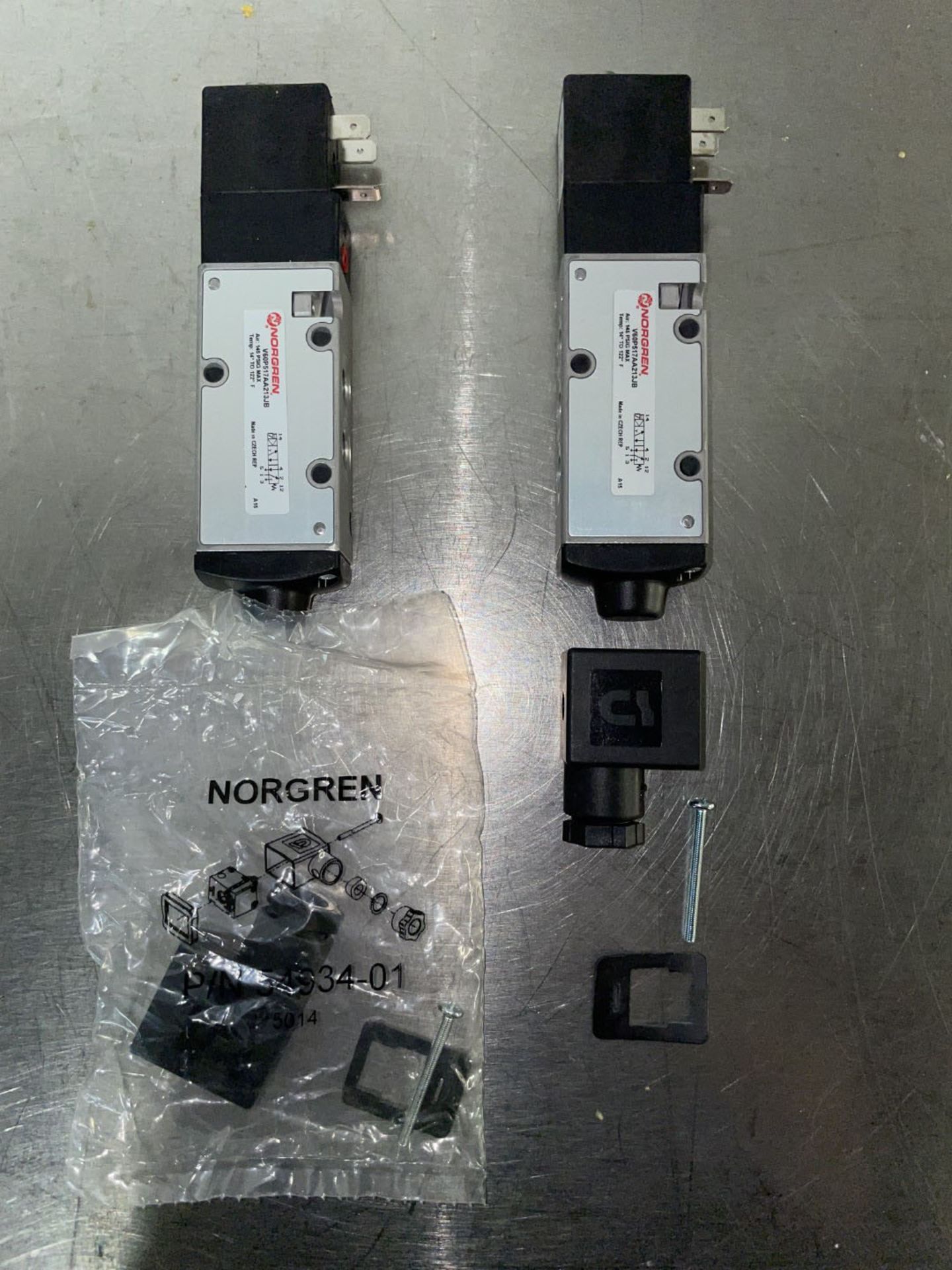 Lot of (2) Norgren Solenoid Valves, model V60P517AA213JB.