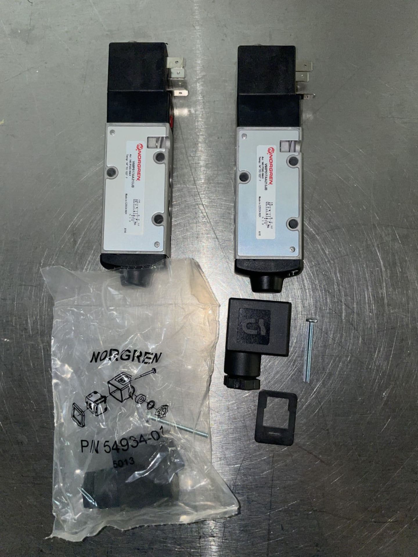 Lot of (2) Norgren Solenoid Valves, model V60P517AA213JB.