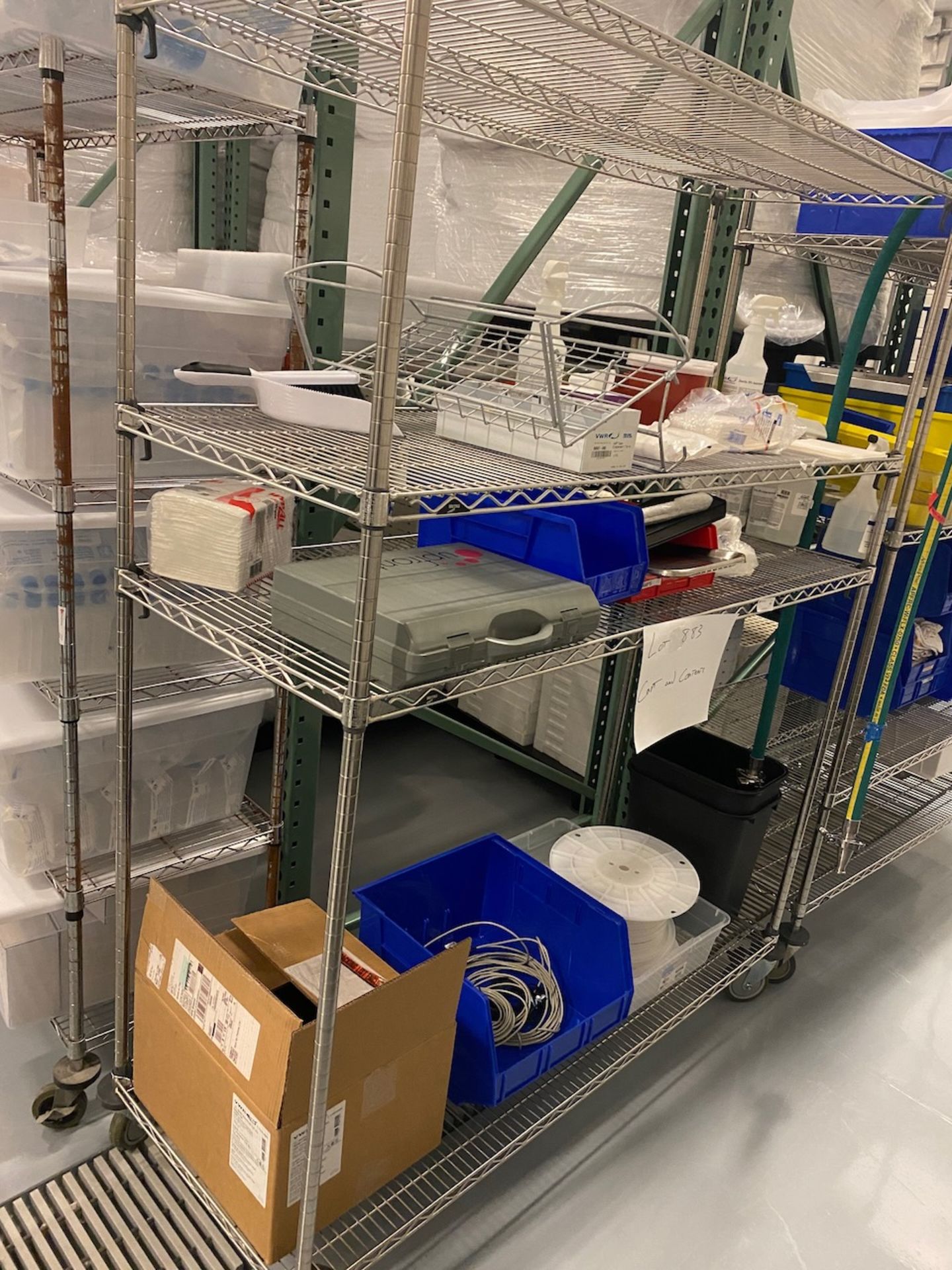 Rack with lab supplies