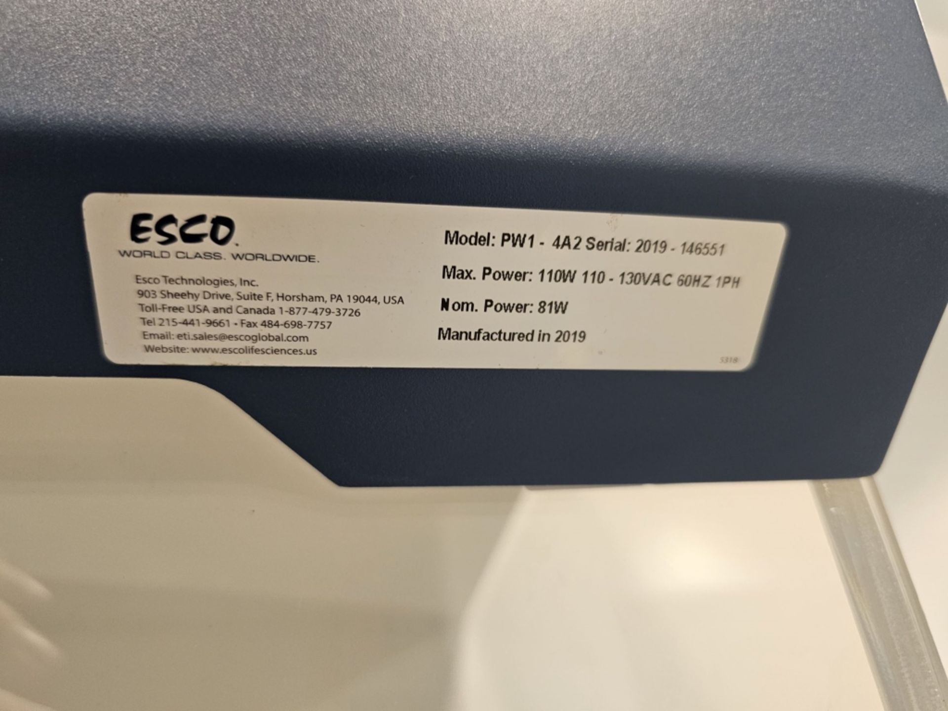 2019 Esco Model PW1-4A2 PowderMax Series Powder Weighing Enclosure - Image 4 of 5