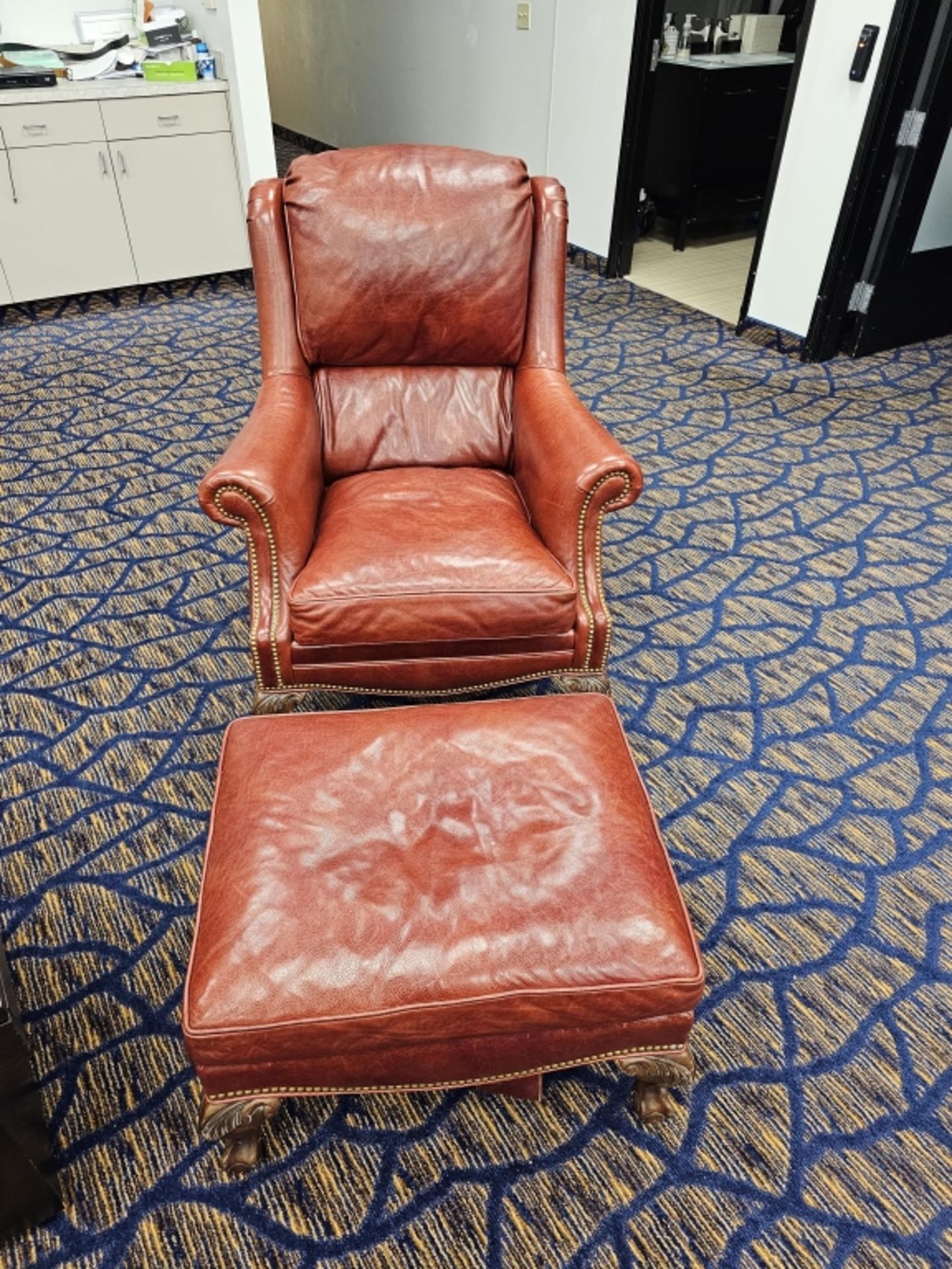 (2) Robb & Stucky Leather Chairs With Foot Stools - Image 3 of 11