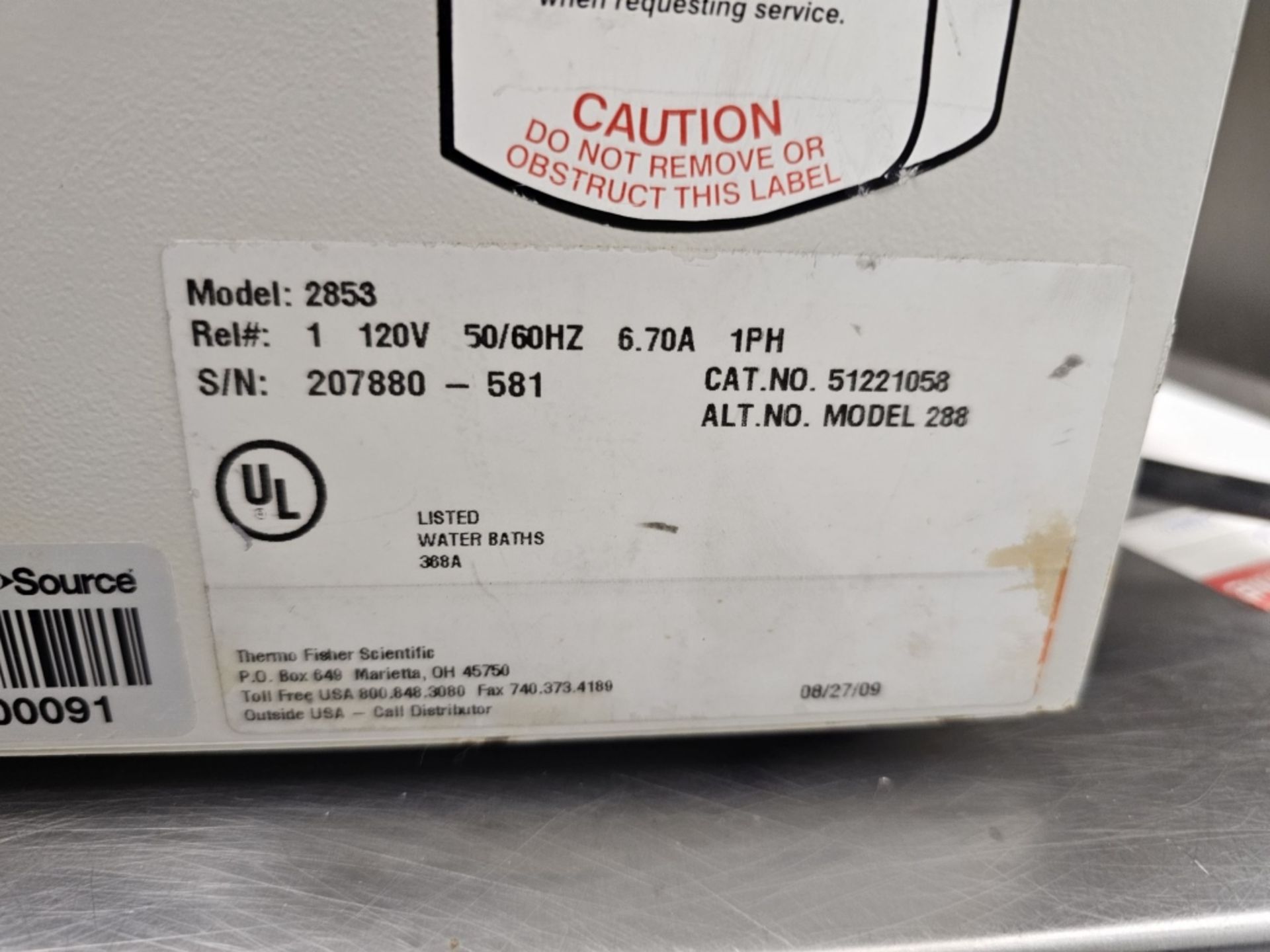 Thermo Scientific Model 2853 Percision Series Dual Tank Water Bath sn 207880-581 - Image 3 of 3