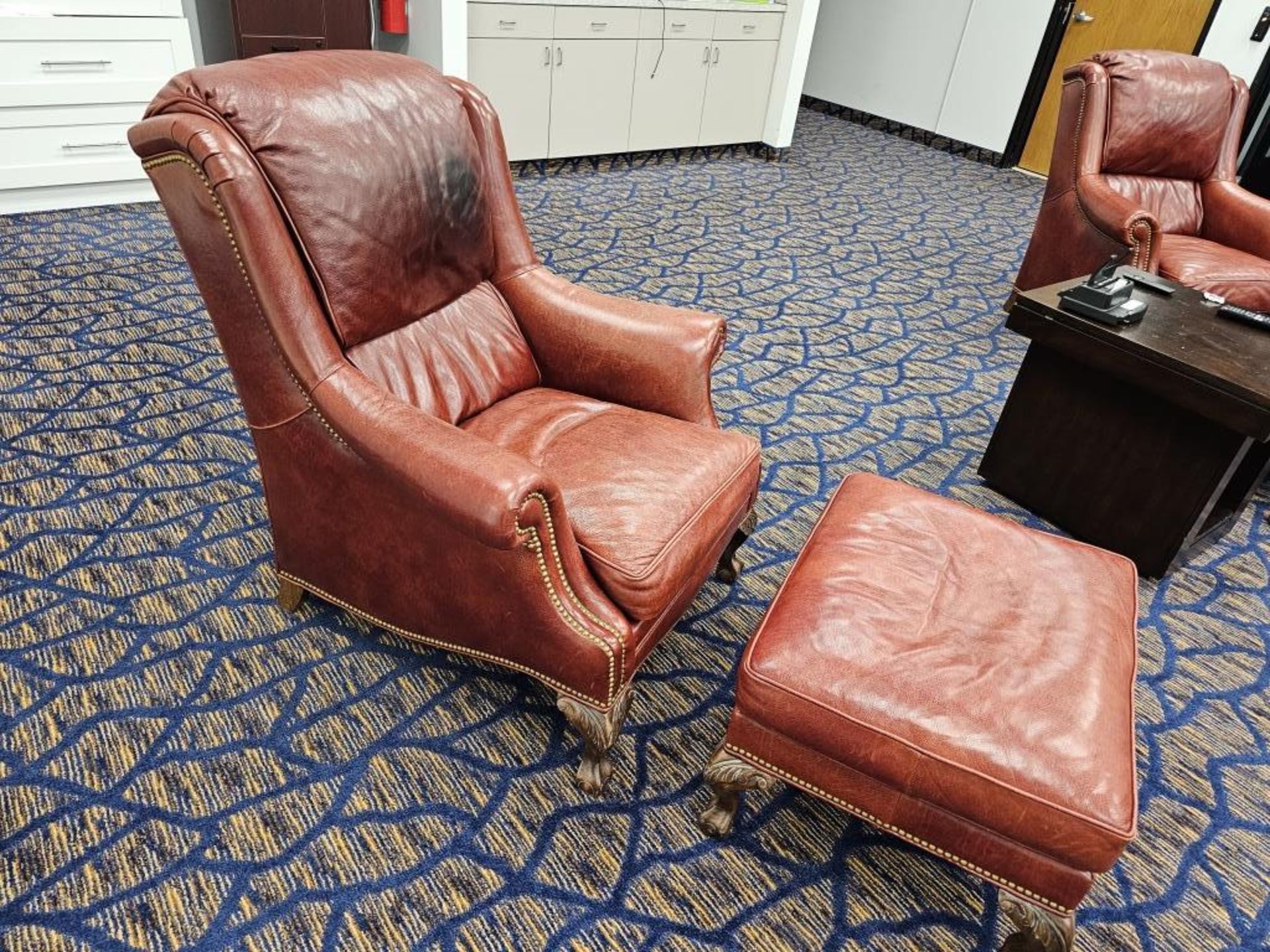 (2) Robb & Stucky Leather Chairs With Foot Stools