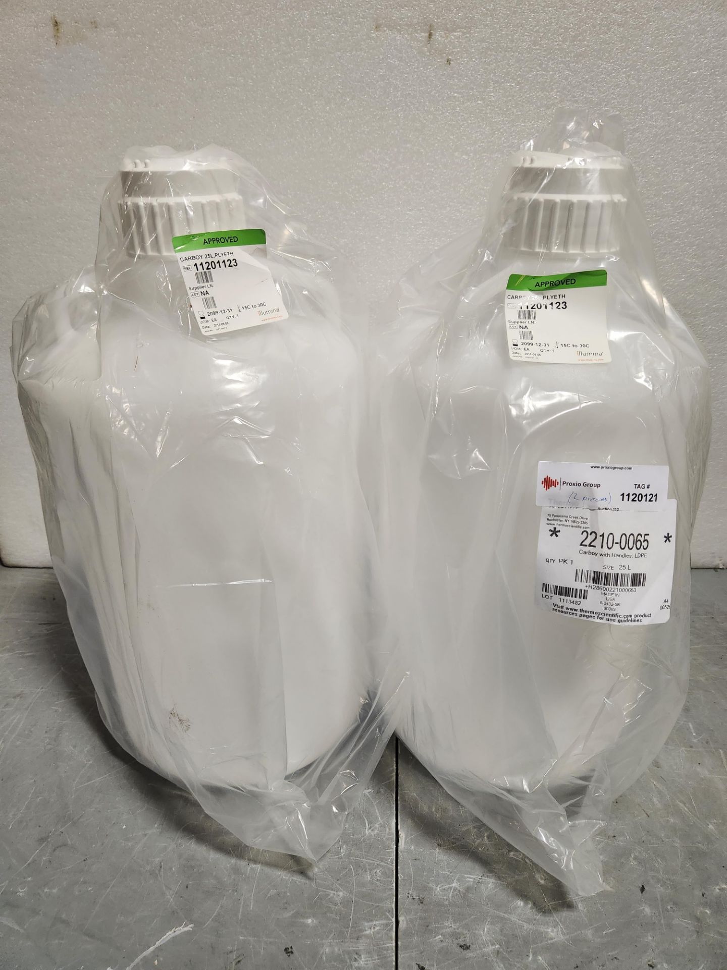 Lot Of (2) 25 Liter Thermo Scientific Carboys/Bottles With Handles