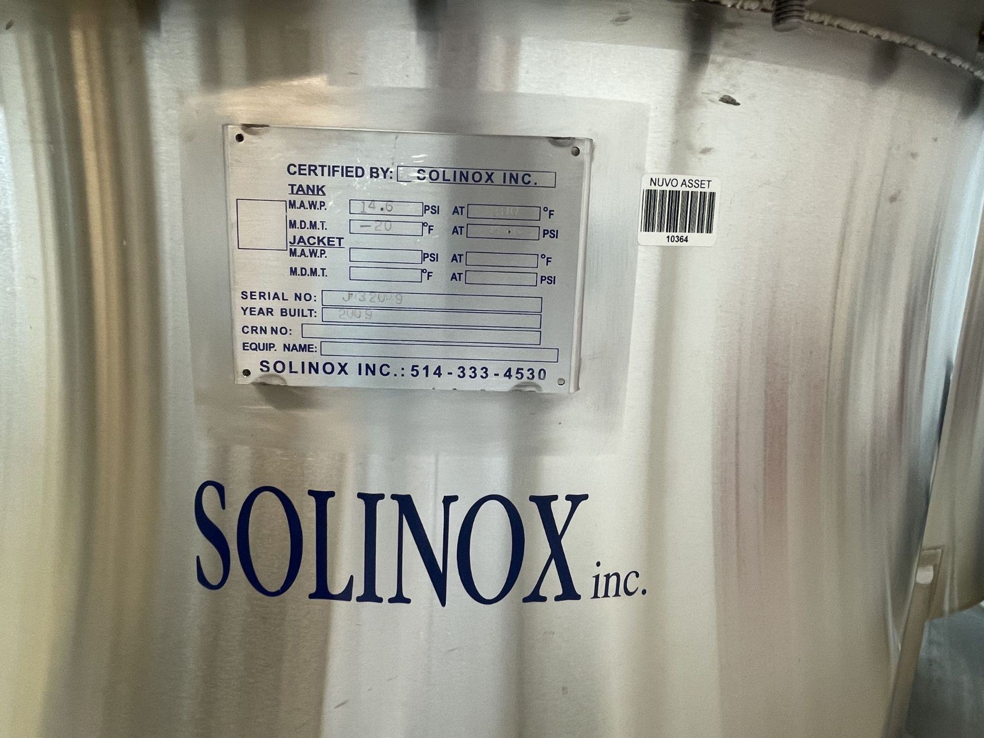 Solinox Stainless Steel Vessel (pressurable tank) - Image 10 of 14