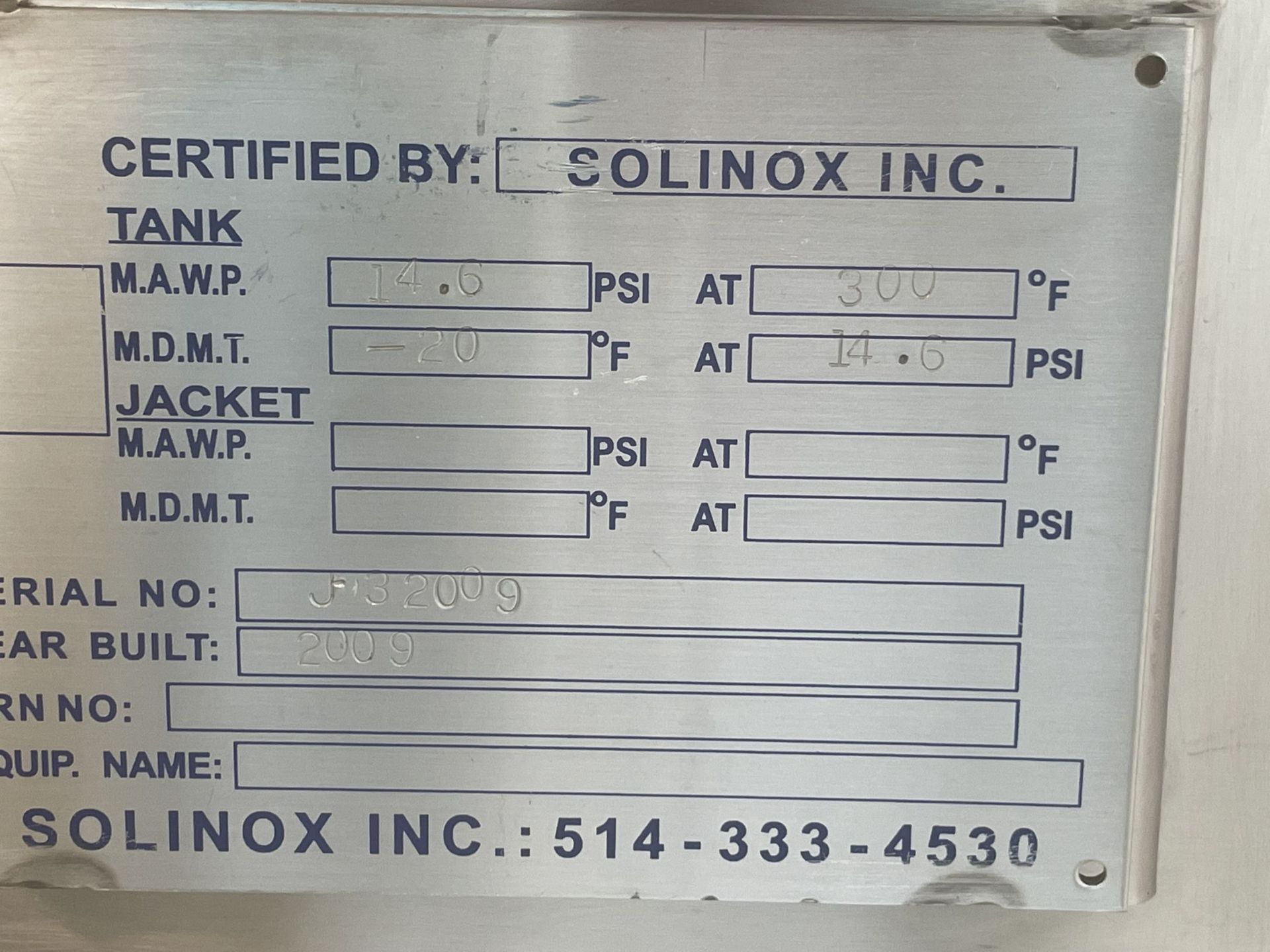 Solinox Stainless Steel Vessel (pressurable tank) - Image 11 of 14