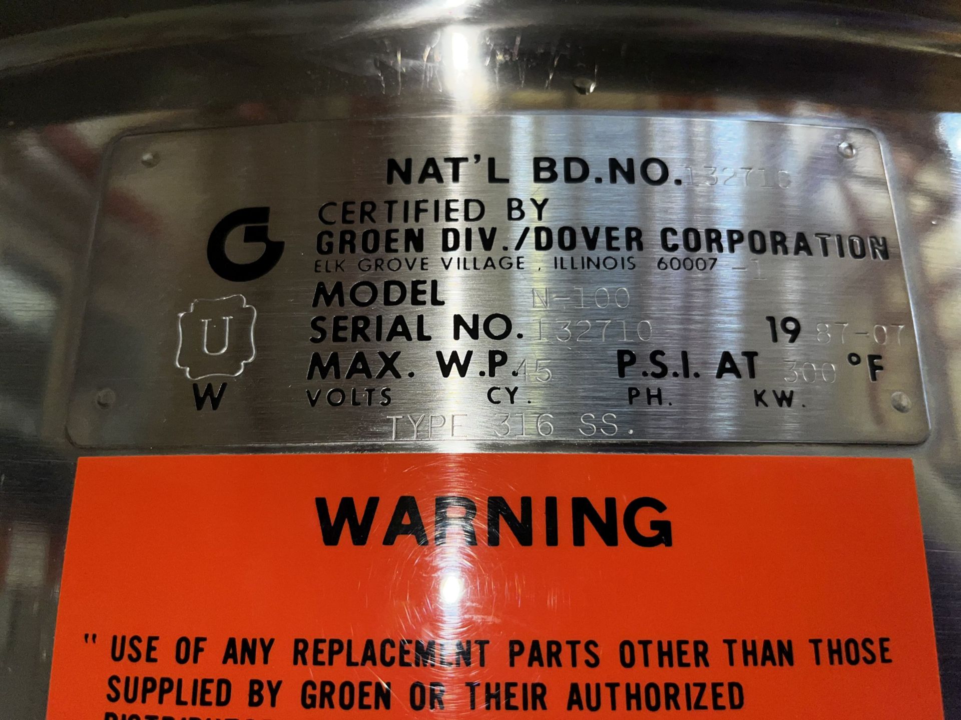 Groen stainless steel kettle double jacketed bottom discharge - 316 SS - Image 10 of 12