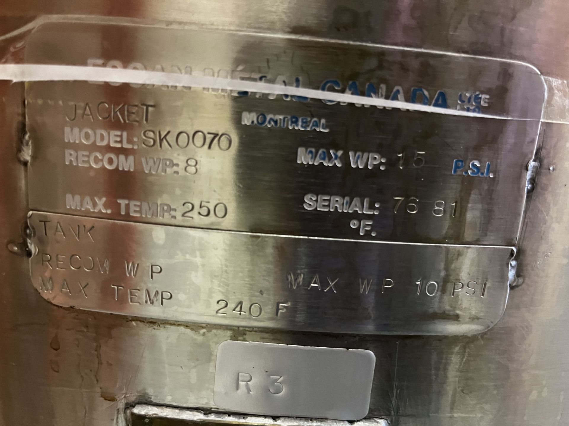 ESCAN Stainless Steel Jacketed Tank mod: SK0070 - Image 5 of 7