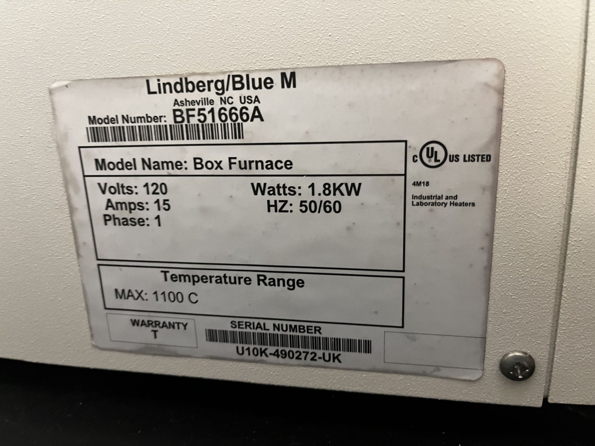 Lindberg Blue M Box Furnace - Image 5 of 6