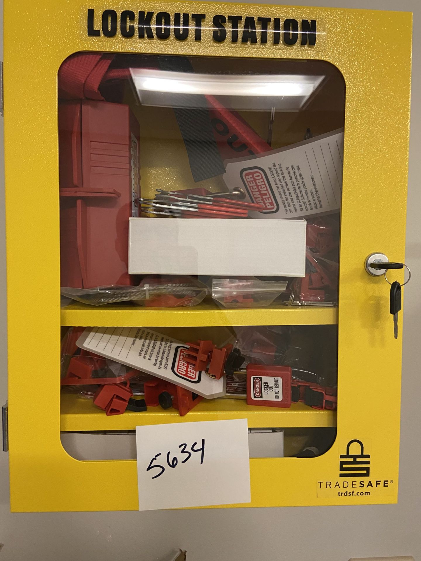 Lock out station with cabinet and locks.