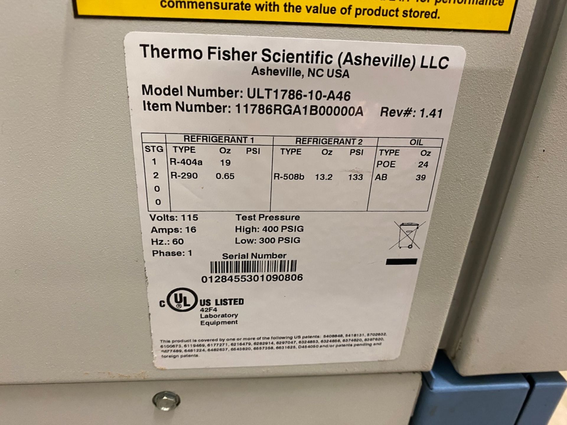 Thermo Scientific Revco Ultima Plus Freezer, -86C temperature capacity, approximately 2' x 2' x 50" - Image 9 of 9