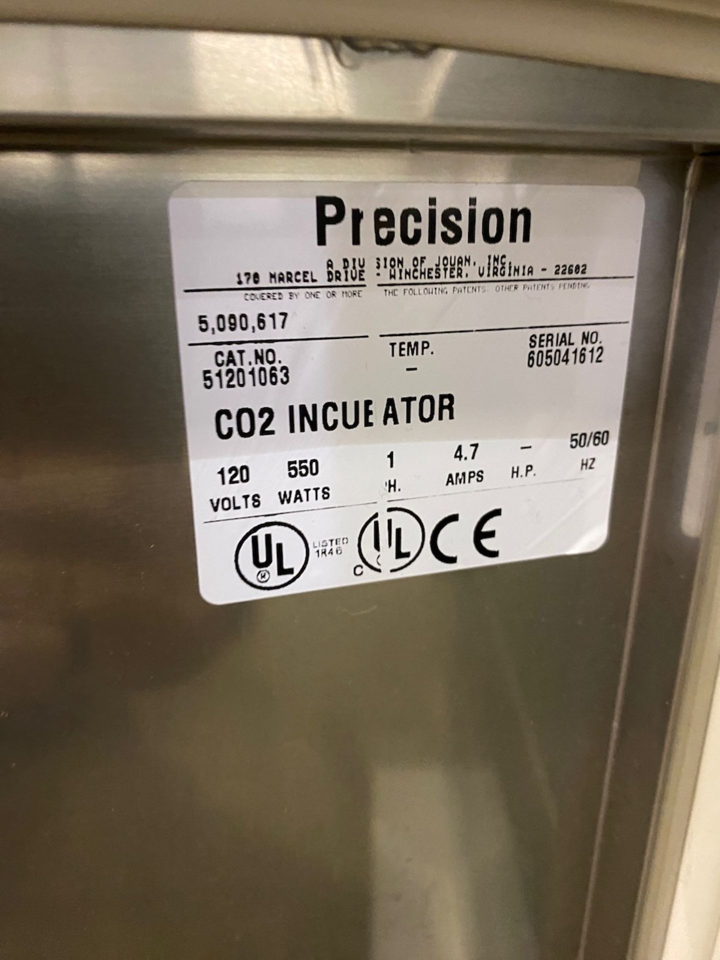 Thermo Electron Precision C02 Incubator, catalog 51201063, 17" x 18" x 26" tall chamber, S/N - Image 5 of 7