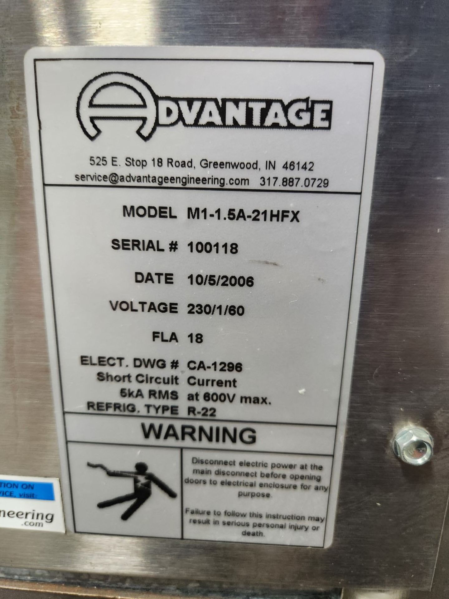 Advantage chiller, model M1-1.5A-21HFX, using R-22 refrigerant, portable, 230 volt, serial# 100118, - Image 2 of 6