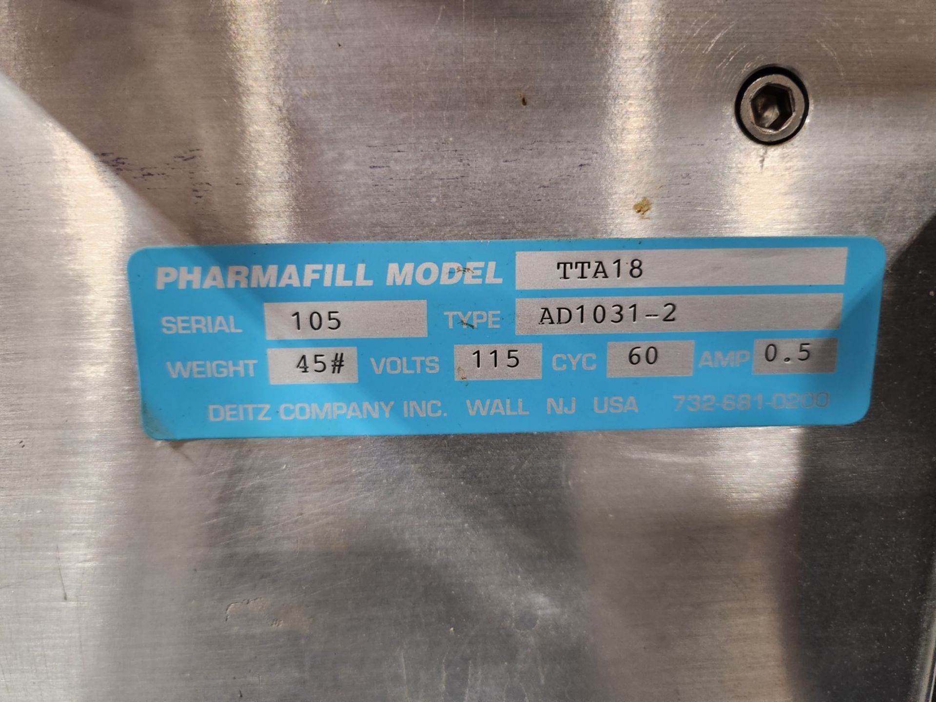 18" Pharmafill accumulation table, stainless steel construction, model TTA18, with controls, - Image 2 of 6