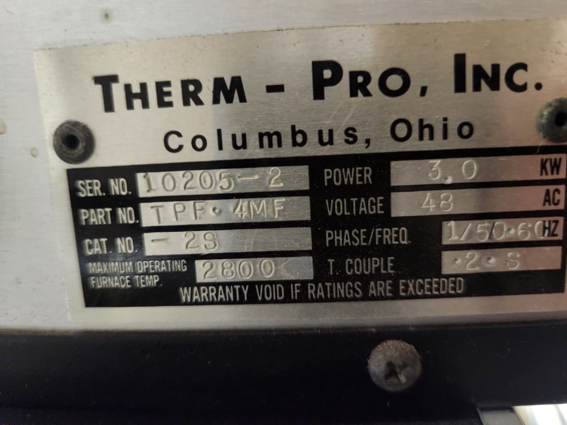Therm-Pro Furnance with video observation, including camera (model TFM, 120 volts), furnace (model - Image 8 of 10